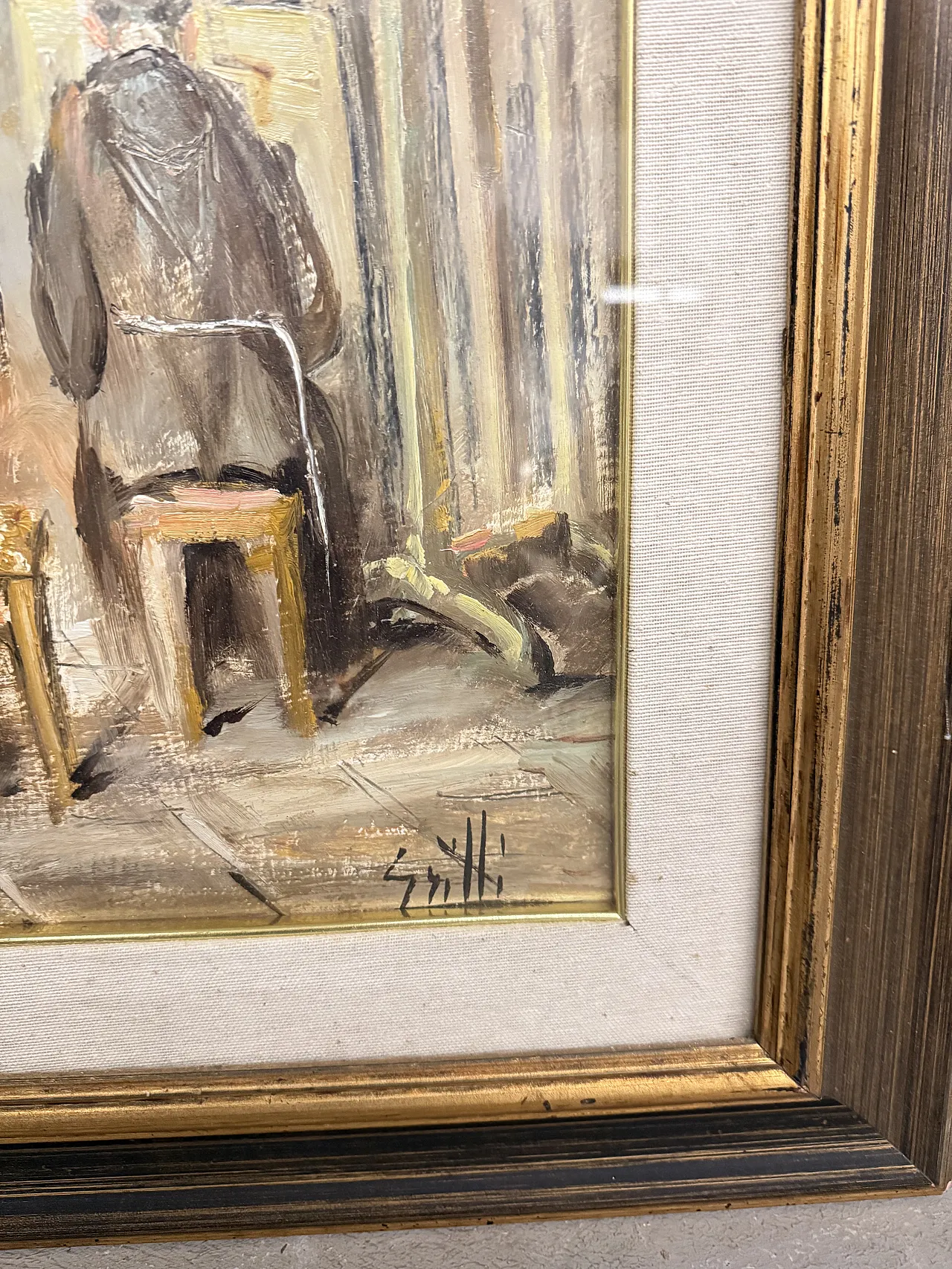 Olio su tela frati artisti in atelier, firmato Grilli, '900 7