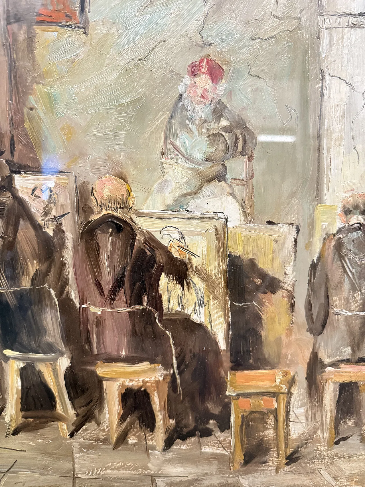 Olio su tela frati artisti in atelier, firmato Grilli, '900 9