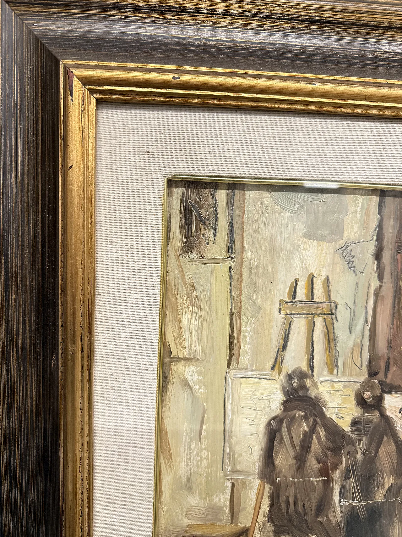 Olio su tela frati artisti in atelier, firmato Grilli, '900 11