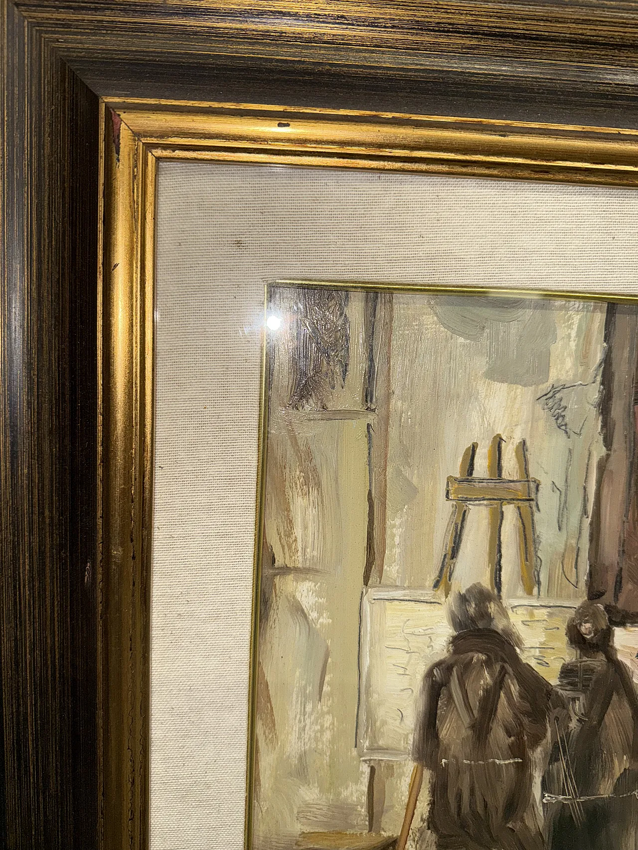 Olio su tela frati artisti in atelier, firmato Grilli, '900 12