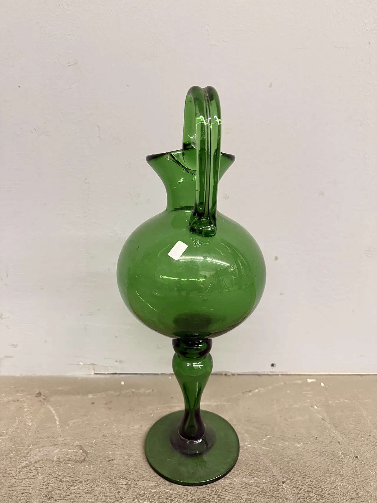 Versatoio brocca  in vetro verde soffiato, Empoli, primi '900 8