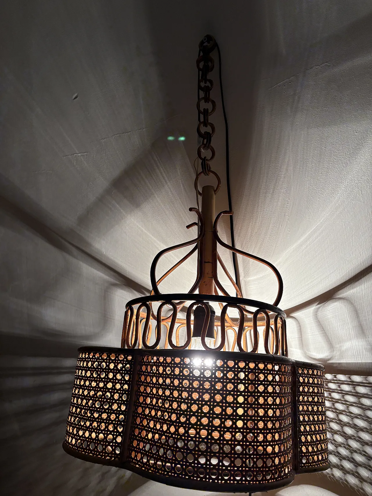 Wicker chandelier, 70s 2