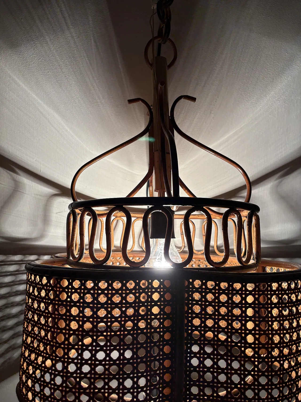 Wicker chandelier, 70s 5