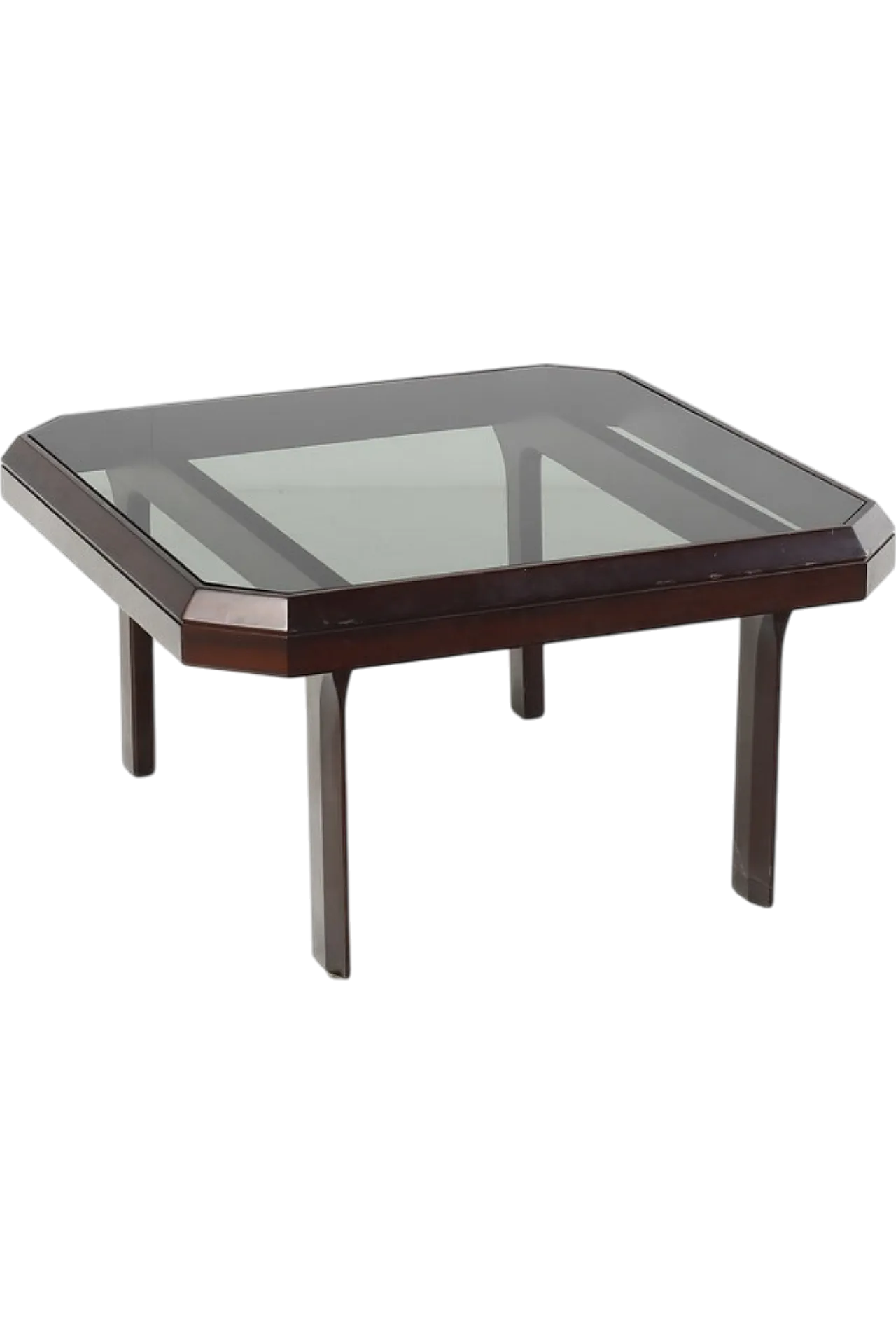 Squared multifaced design table eith glass top, 1970s 9