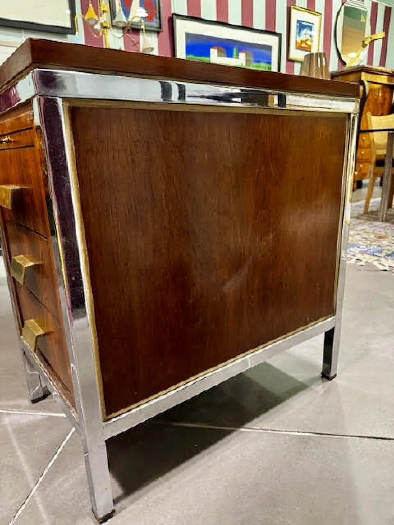 Scrivania in palissandro e acciaio cromato, anni '60 11