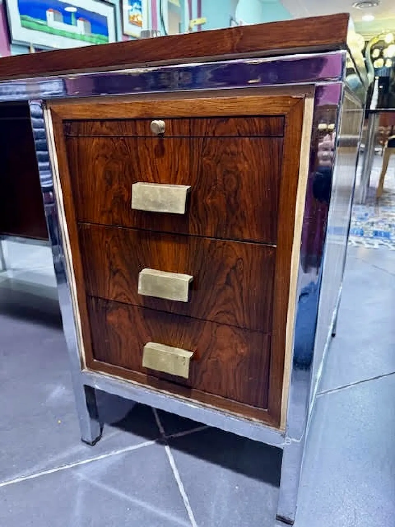 Scrivania in palissandro e acciaio cromato, anni '60 15