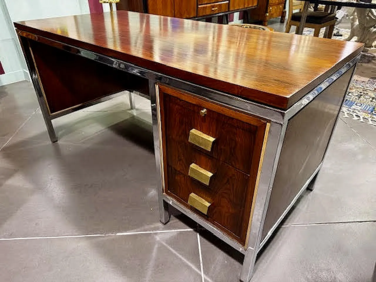 Scrivania in palissandro e acciaio cromato, anni '60 16