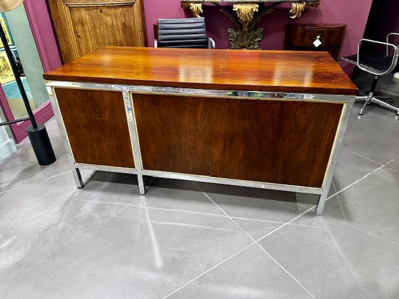 Scrivania in palissandro e acciaio cromato, anni '60 19