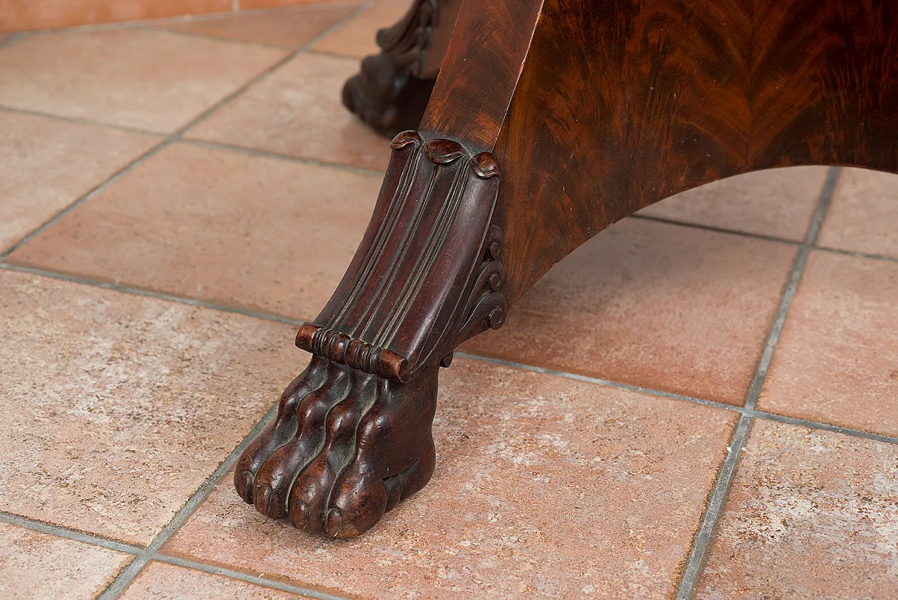 Table with central foot in mahogany and marble top, 19th c. 2