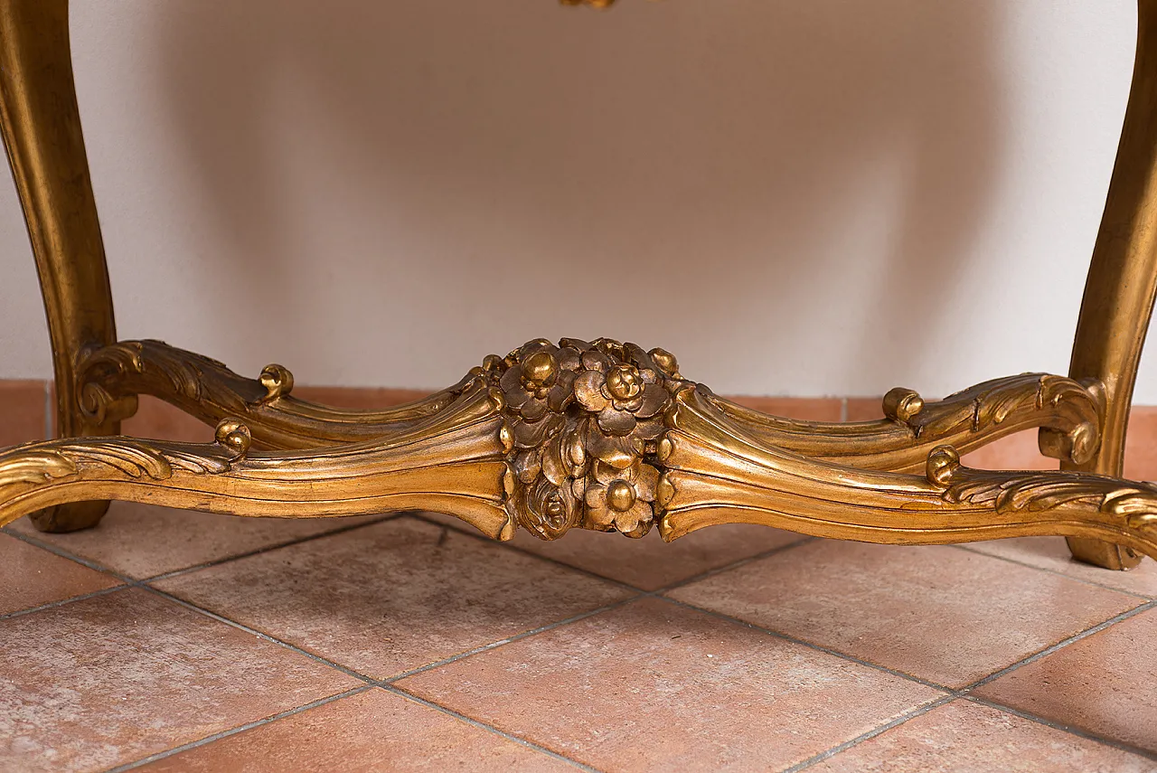 Golden and carved wooden table with Napoleon III onice top, 20th c, 4