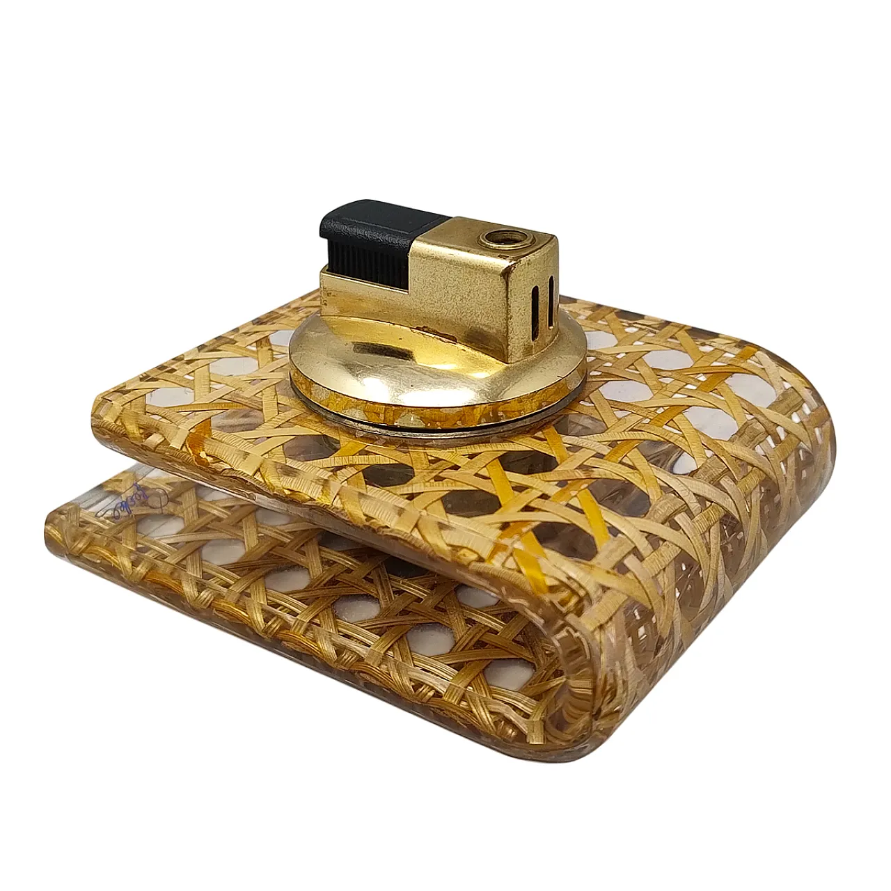 Table Lighter in Vienna Straw by Geolel, 1970s 1