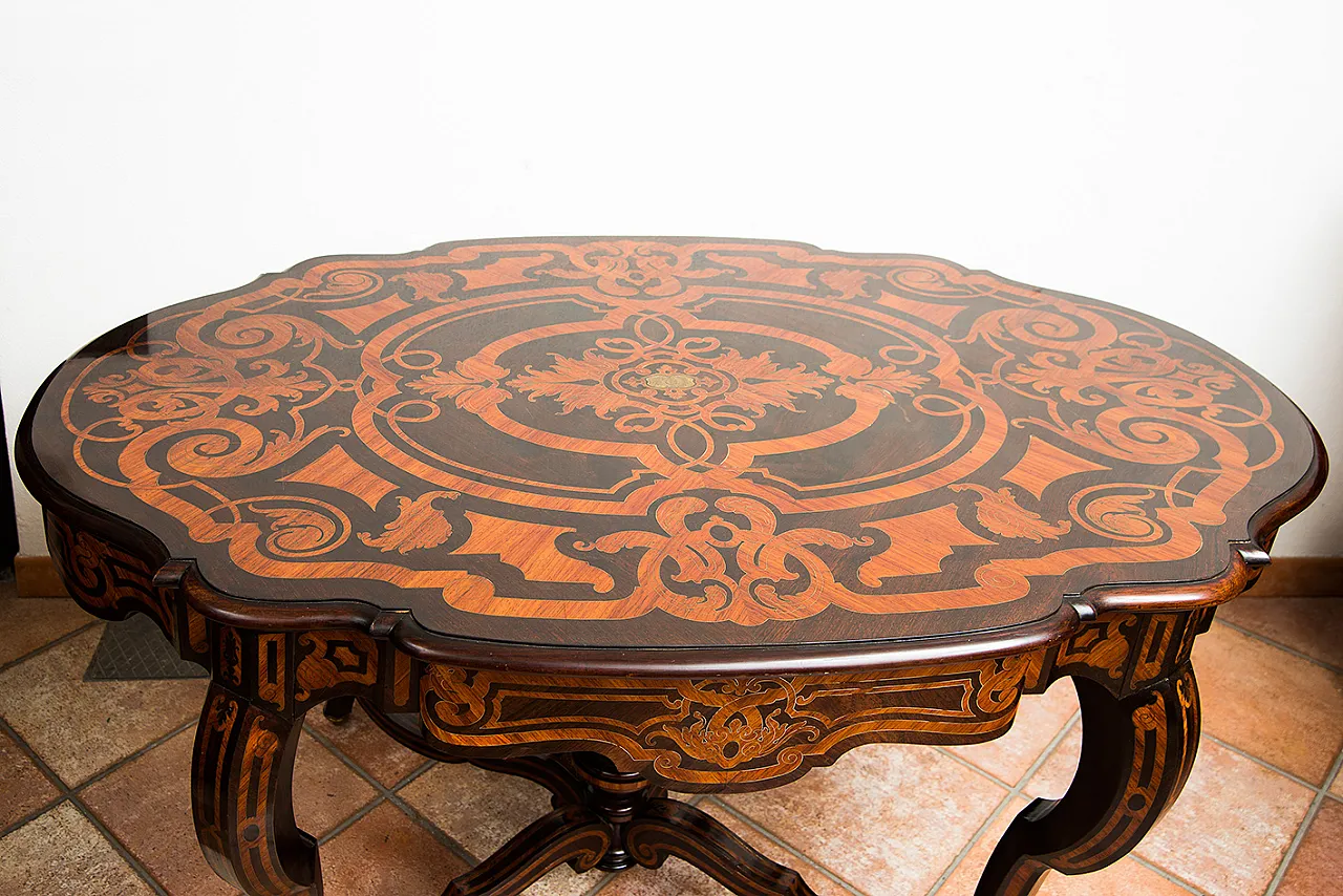 French Napoleon table in French in precious exotic woods, '800 4
