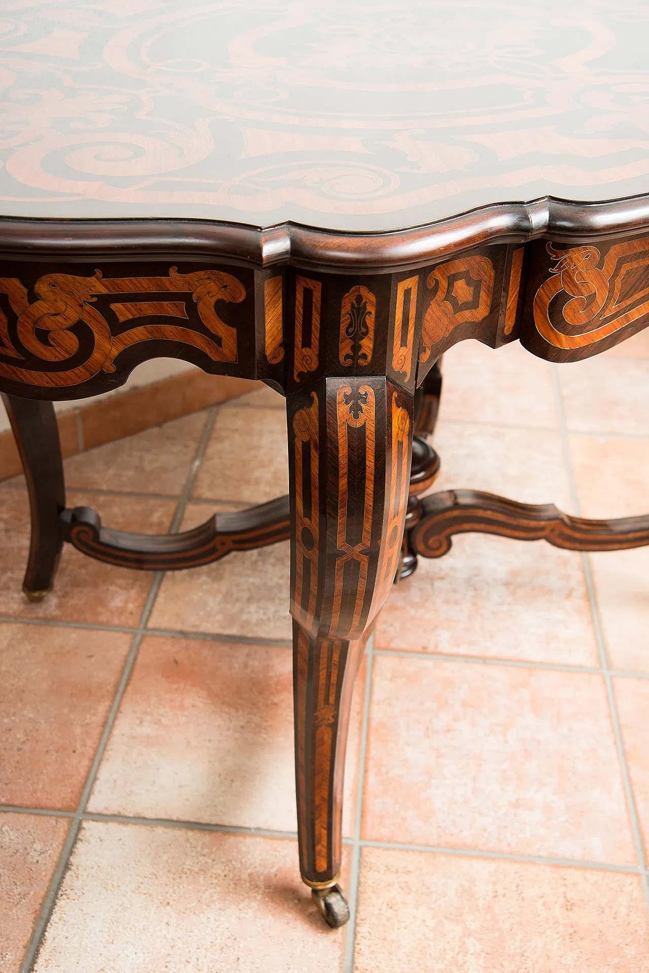 French Napoleon table in French in precious exotic woods, '800 6
