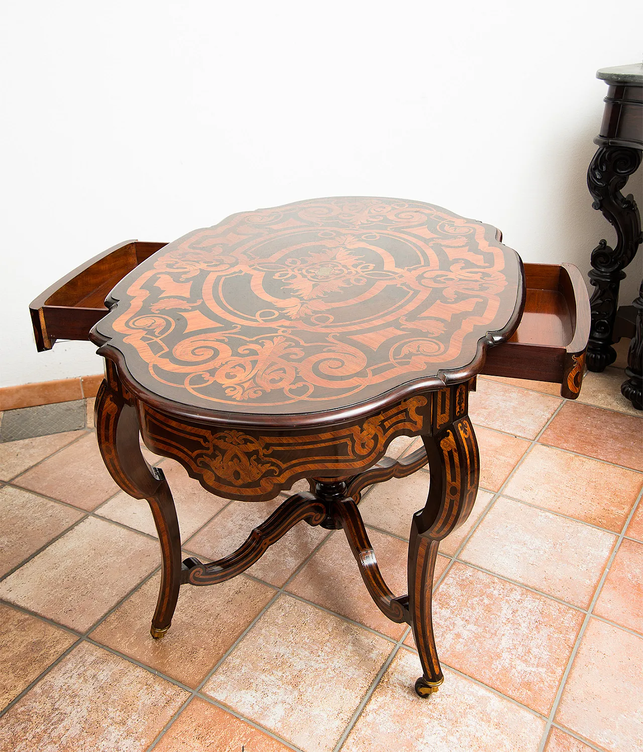 French Napoleon table in French in precious exotic woods, '800 7