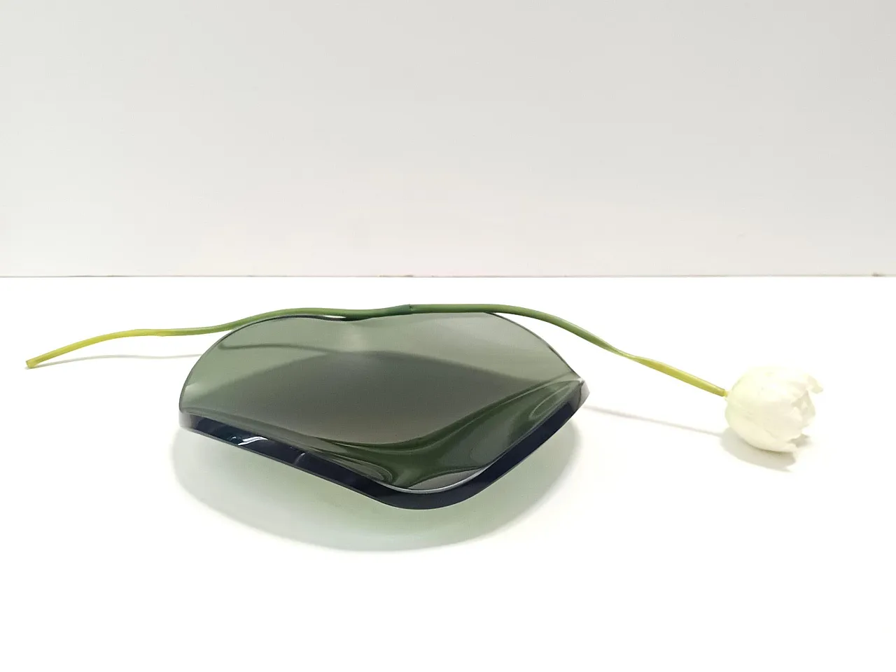 Thick Dark Green Glass Centerpiece in Fontana Arte style, 60s 3