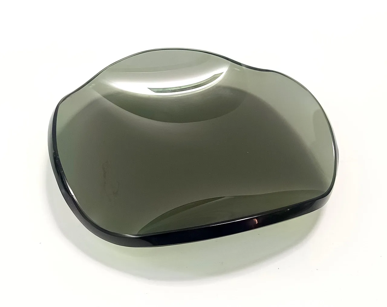 Thick Dark Green Glass Centerpiece in Fontana Arte style, 60s 4