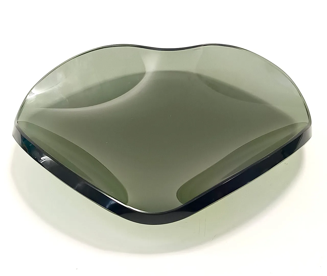Thick Dark Green Glass Centerpiece in Fontana Arte style, 60s 5