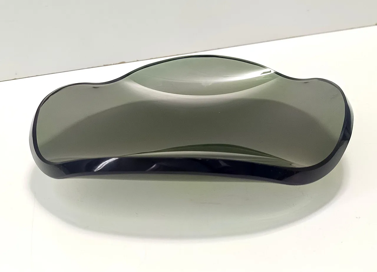 Thick Dark Green Glass Centerpiece in Fontana Arte style, 60s 6