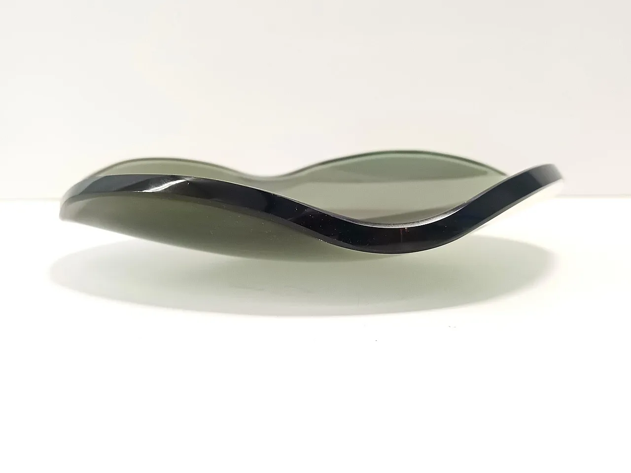 Thick Dark Green Glass Centerpiece in Fontana Arte style, 60s 7