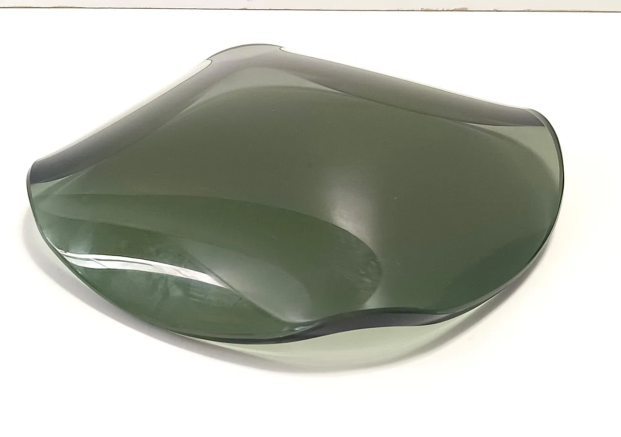 Thick Dark Green Glass Centerpiece in Fontana Arte style, 60s 9