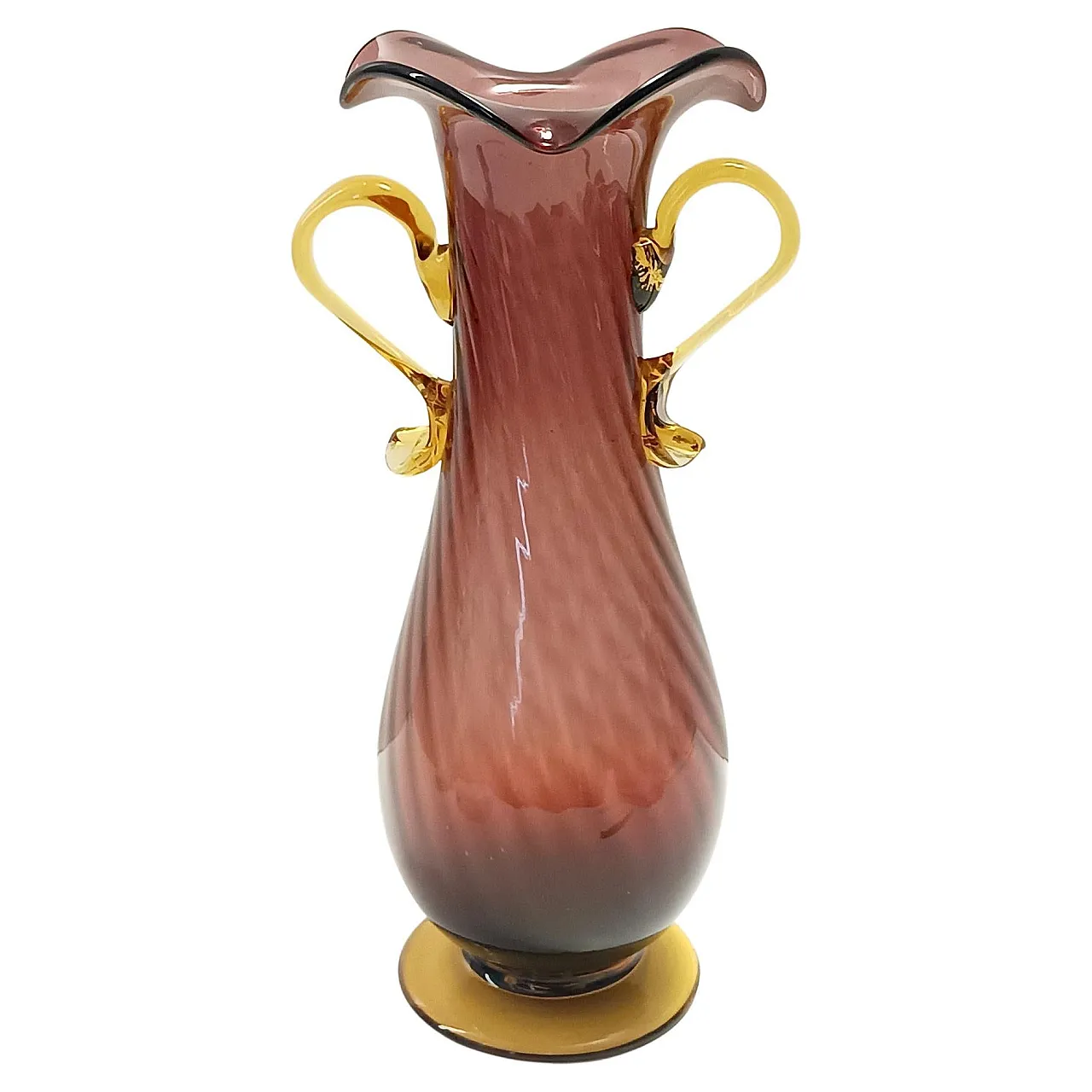 Brown and Yellow Murano Glass Amphora Vase by Fratelli Toso, 50s 1