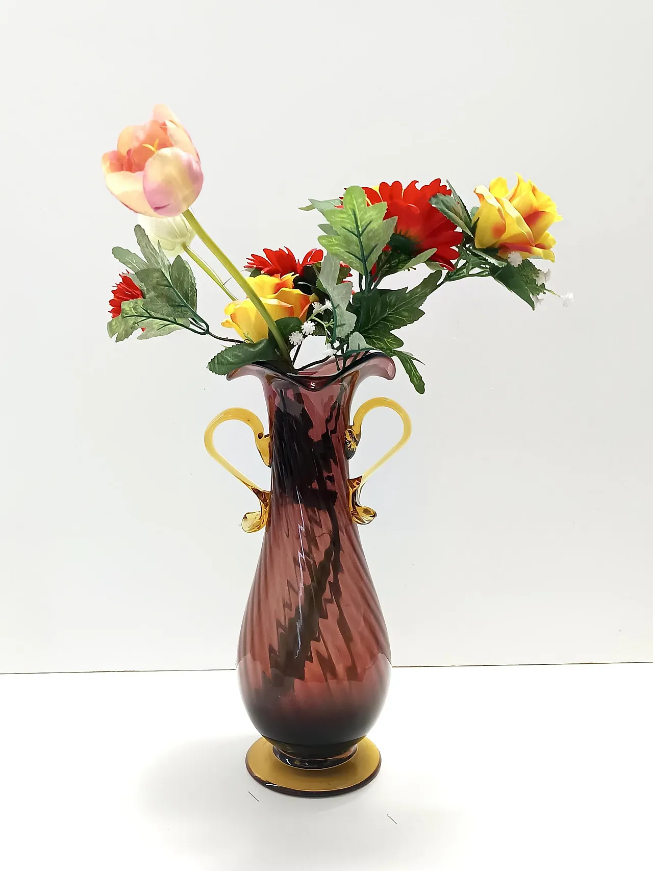 Brown and Yellow Murano Glass Amphora Vase by Fratelli Toso, 50s 2