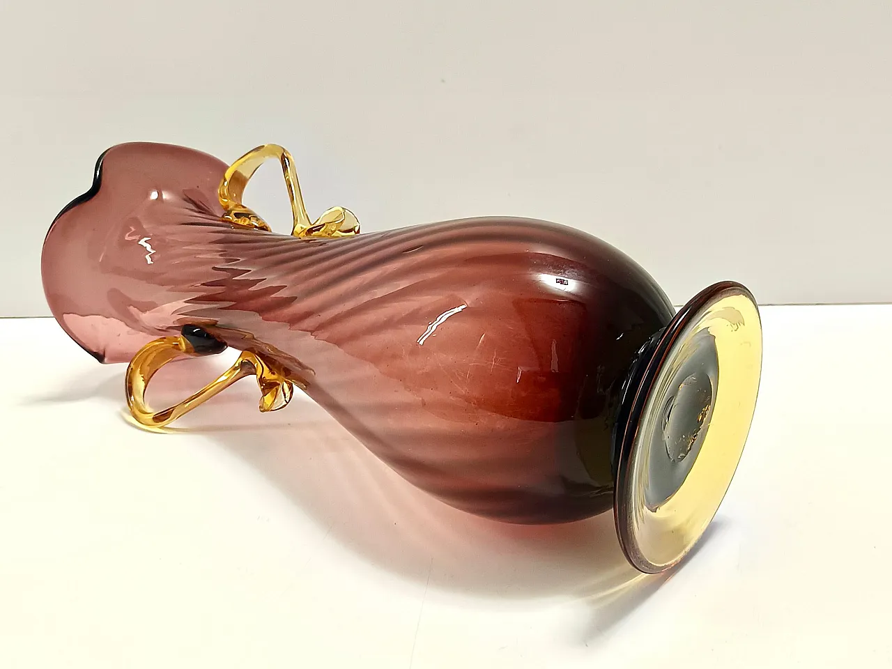 Brown and Yellow Murano Glass Amphora Vase by Fratelli Toso, 50s 4