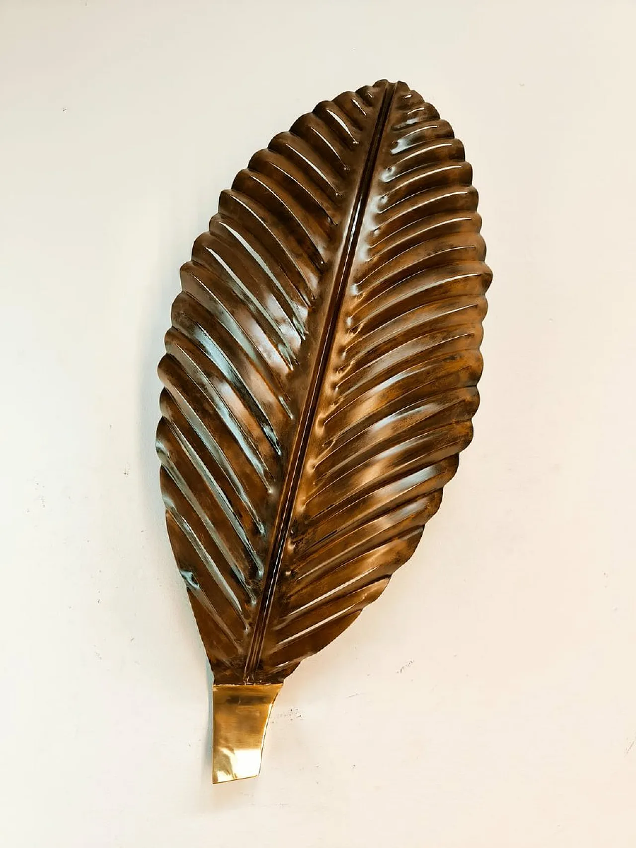 Brown metal palm leaf wall sconce, 1970s 4