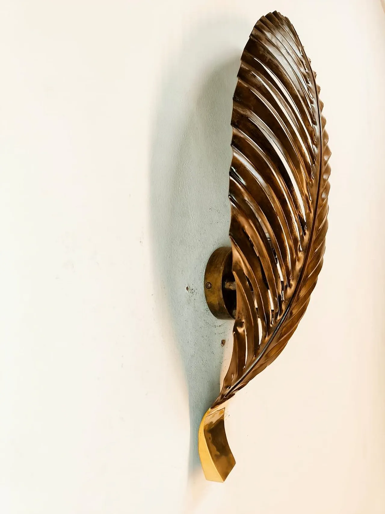 Brown metal palm leaf wall sconce, 1970s 5