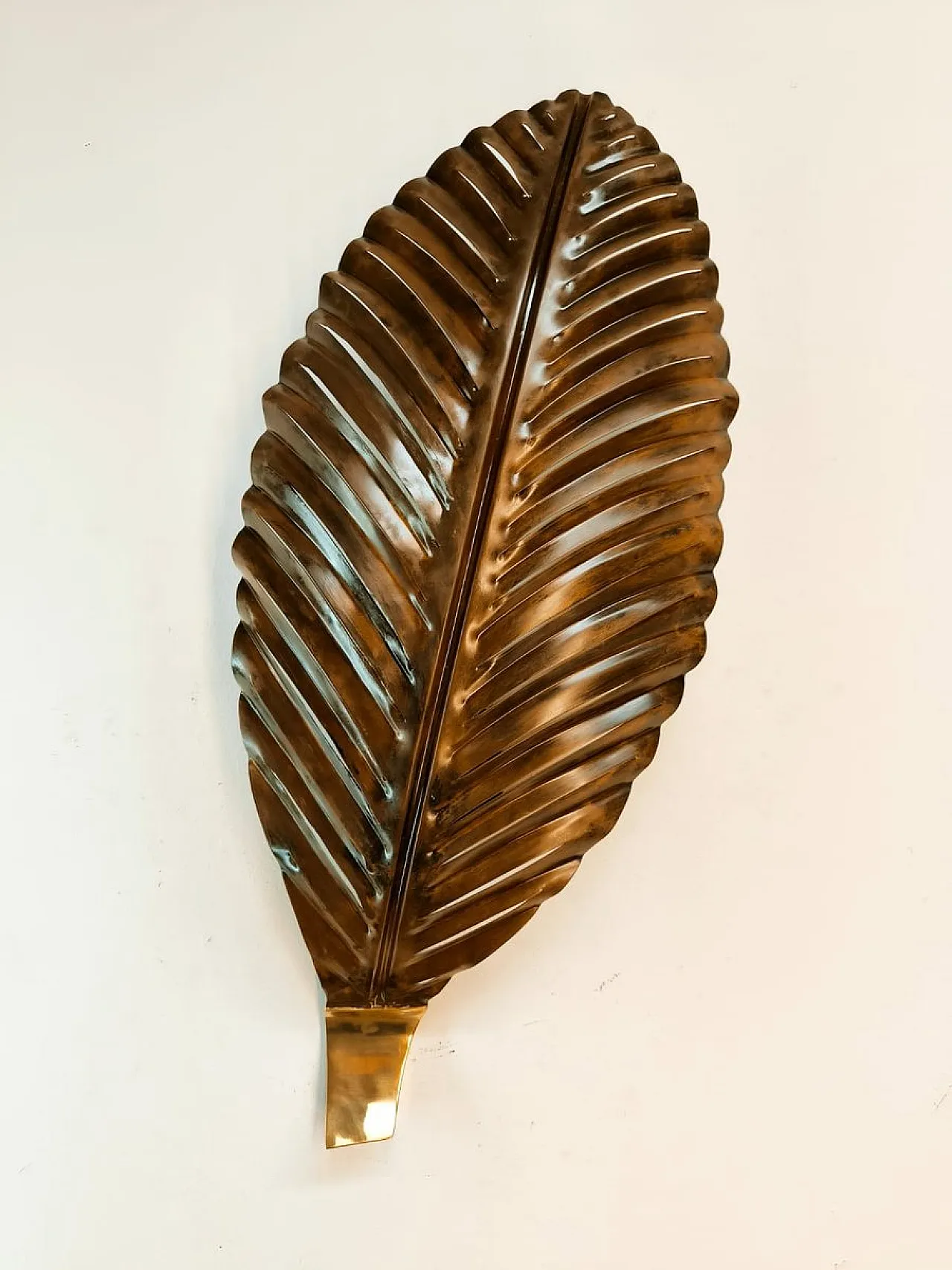 Brown metal palm leaf wall sconce, 1970s 9