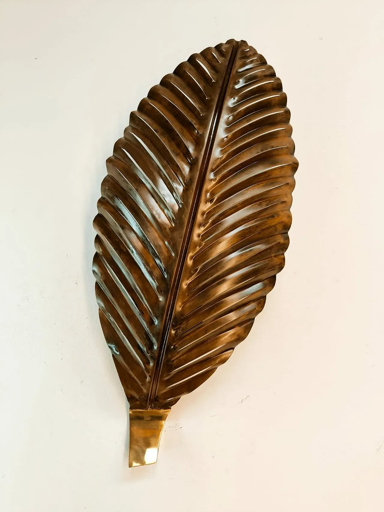 Brown metal palm leaf wall sconce, 1970s 10