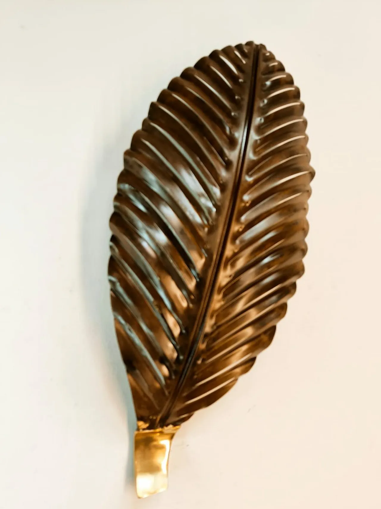 Brown metal palm leaf wall sconce, 1970s 11