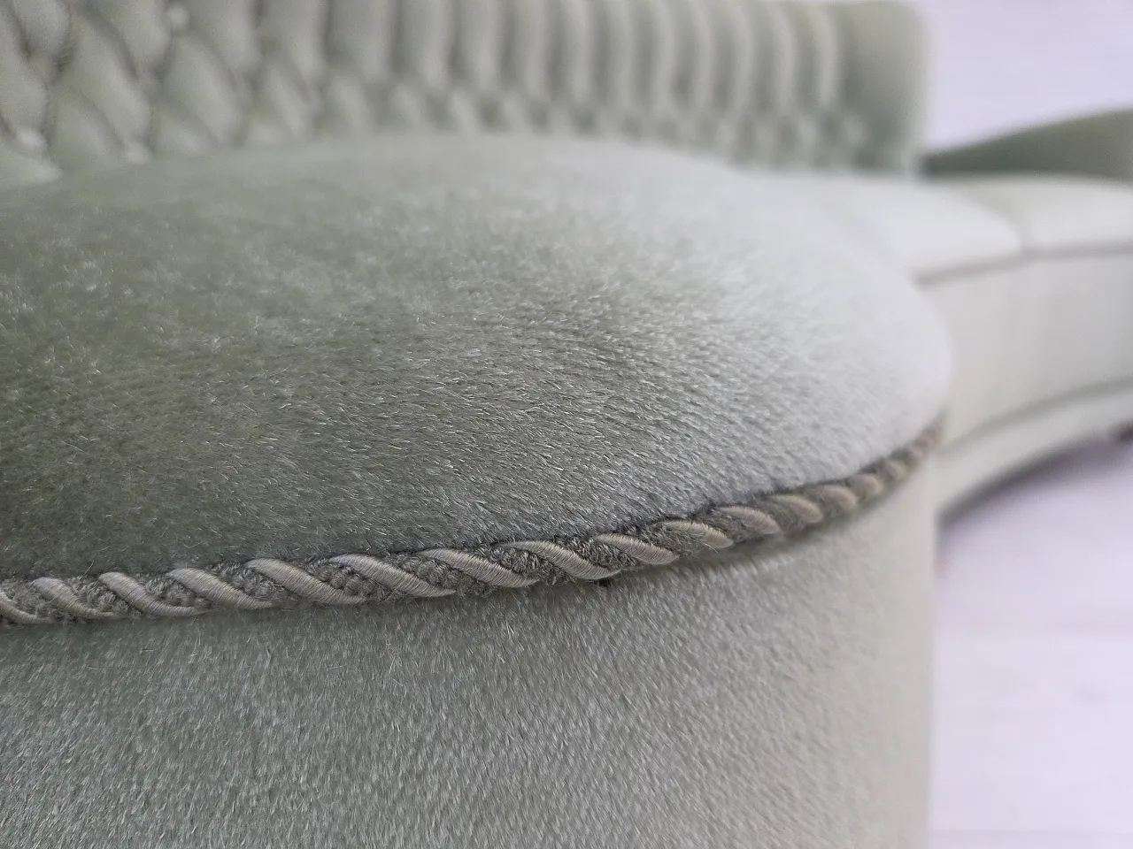 Danish 3-seater curved sofa velour, beech wood legs, 1970s 8