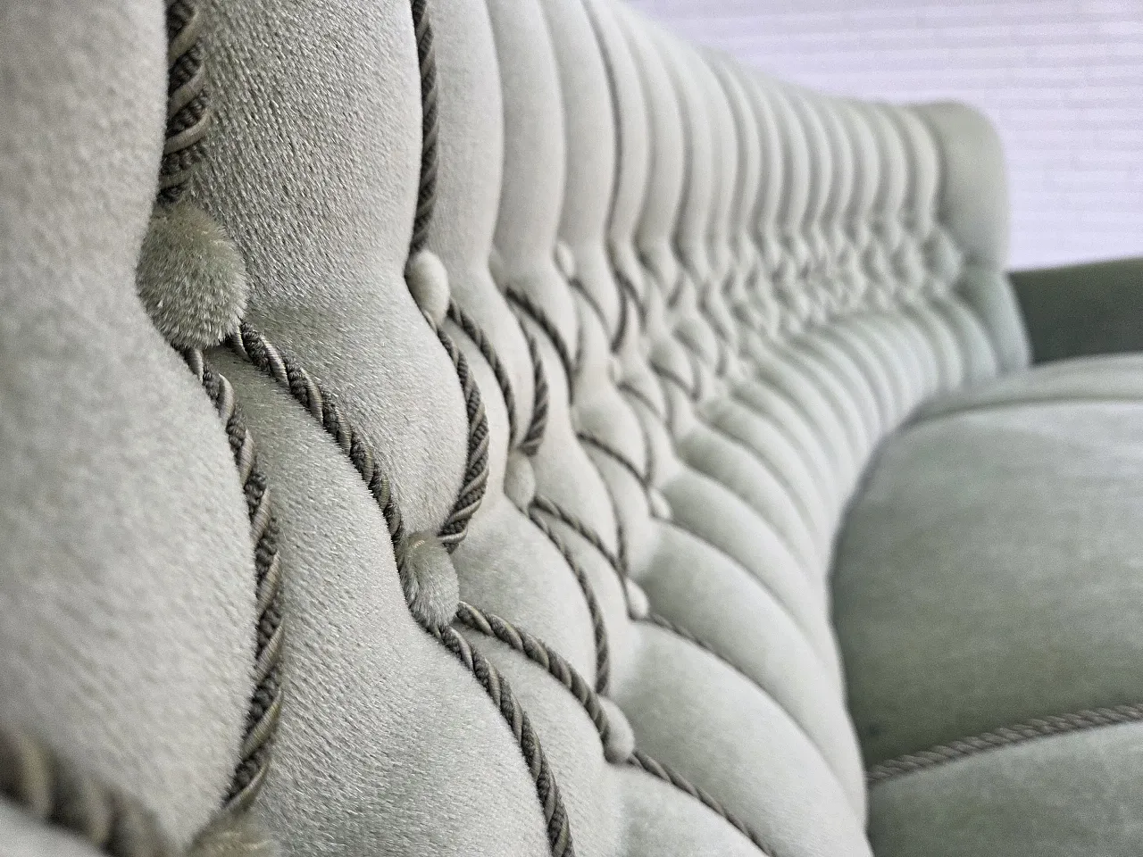 Danish 3-seater curved sofa velour, beech wood legs, 1970s 10