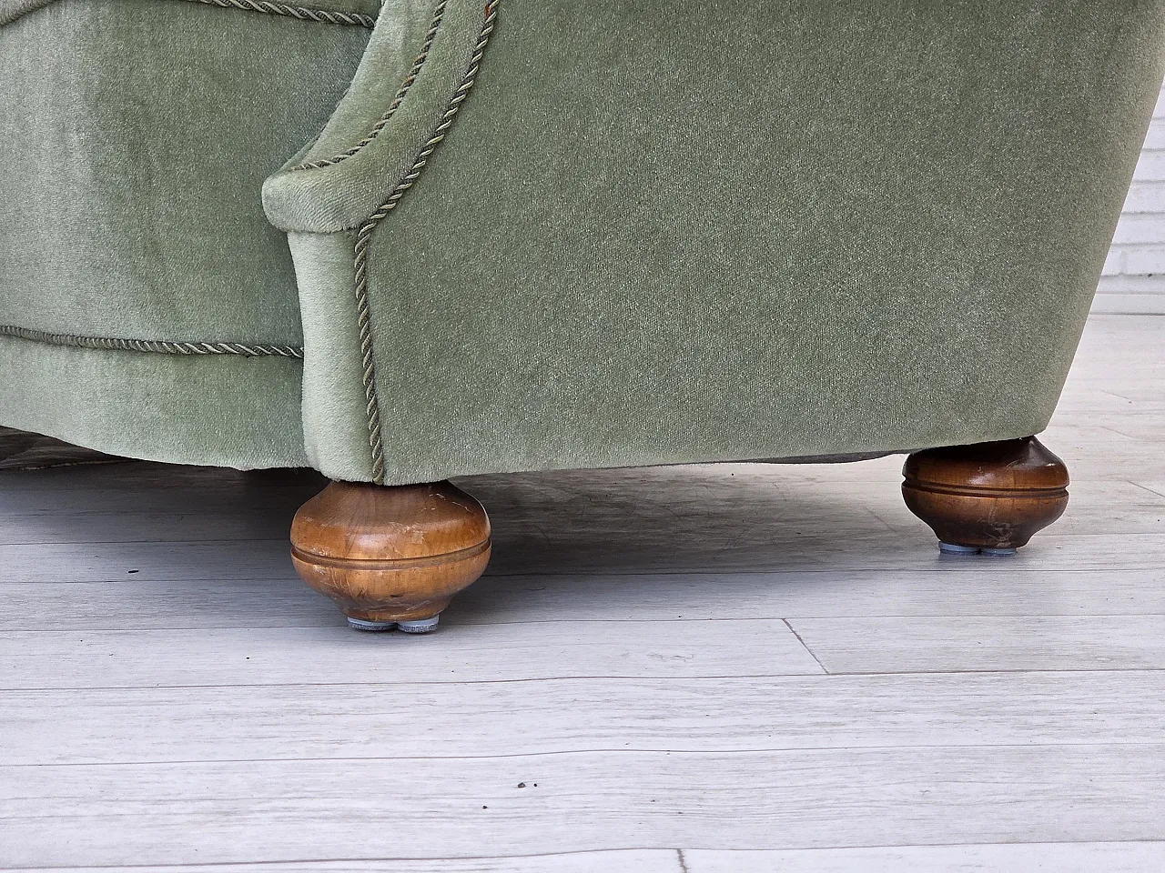 Danish 3-seater curved sofa velour, beech wood legs, 1970s 17