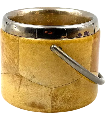 Mid-Century Cream Parchment Ice Bucket, Aldo Tura Italy 1950s