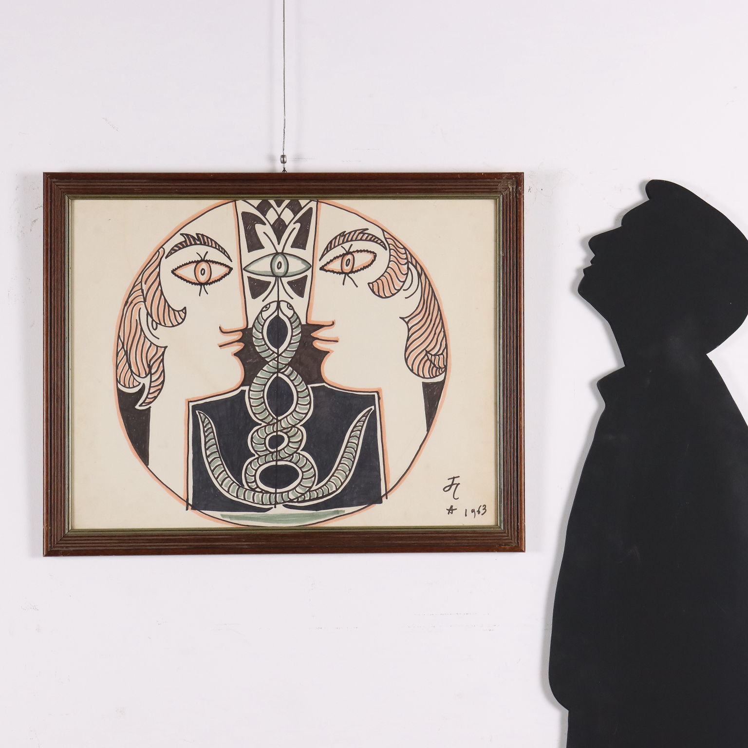 Jean Cocteau, Vis à Vis, mixed media drawing signed, 1963 | intOndo