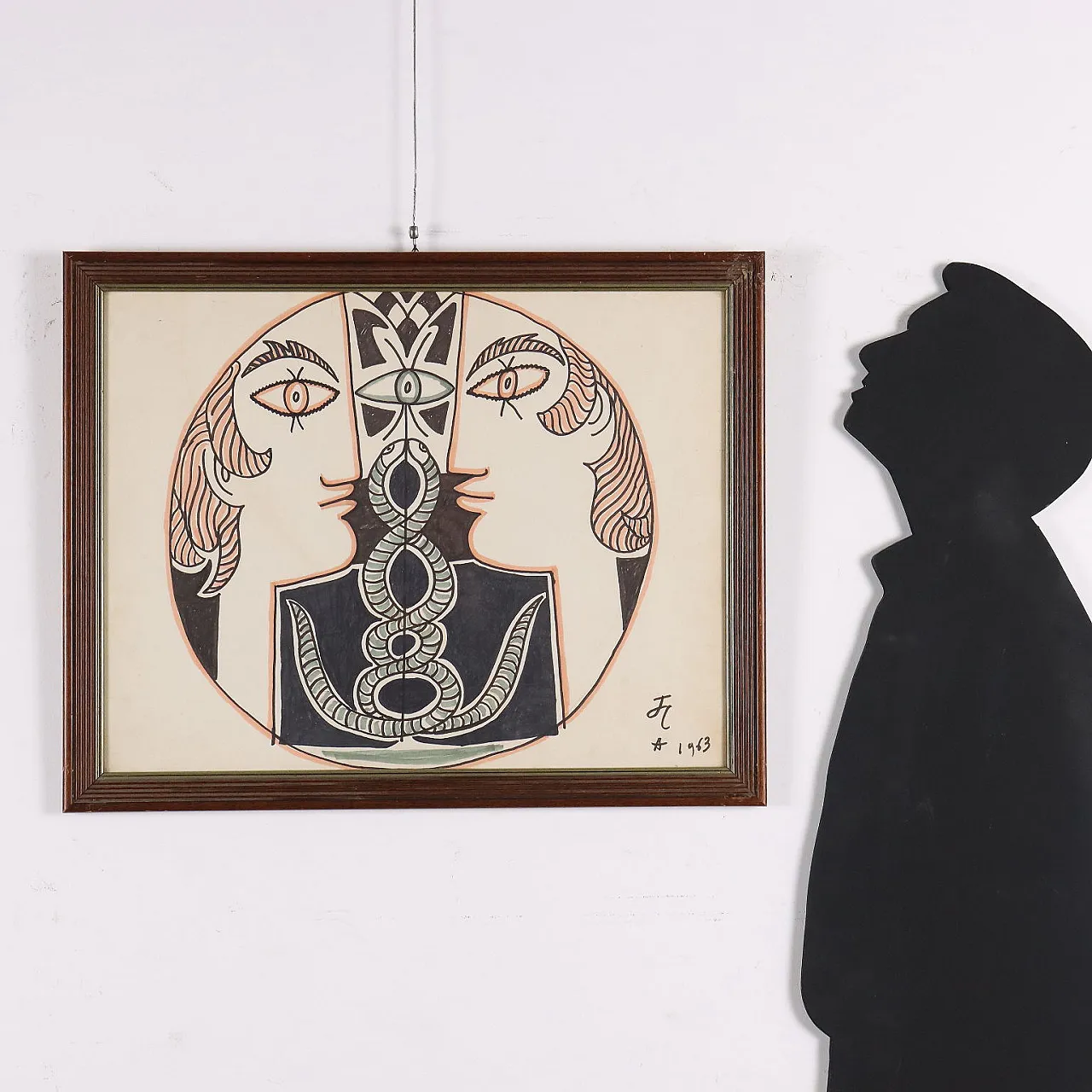 Jean Cocteau, Vis à Vis, mixed media drawing signed, 1963 2