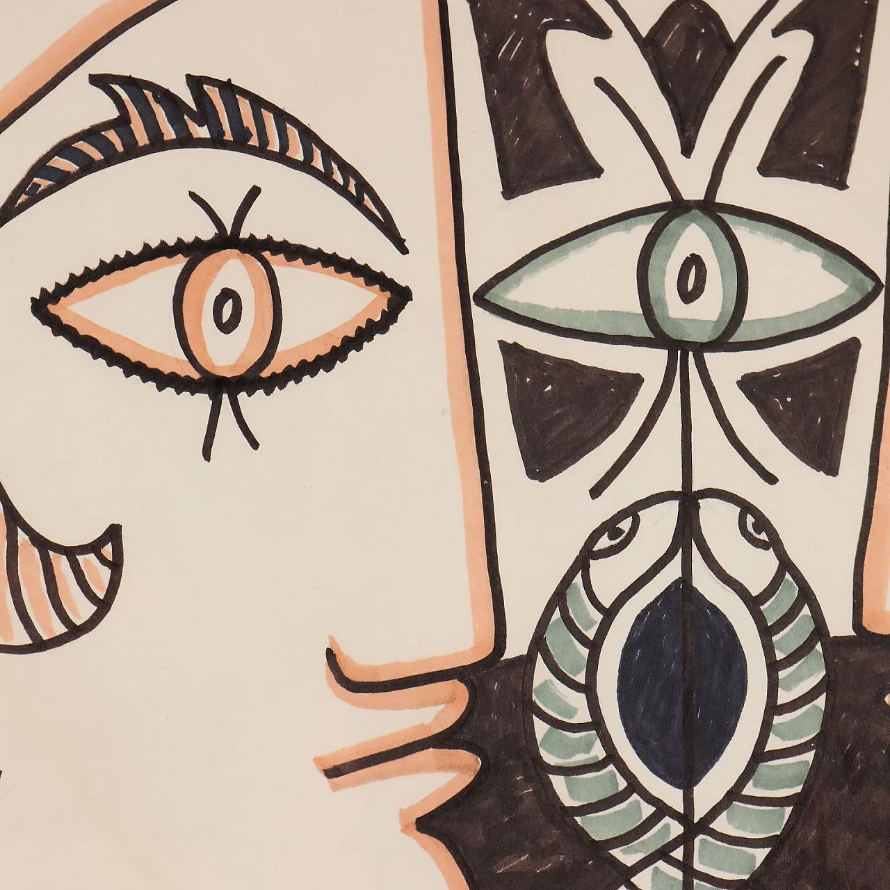 Jean Cocteau, Vis à Vis, mixed media drawing signed, 1963 4