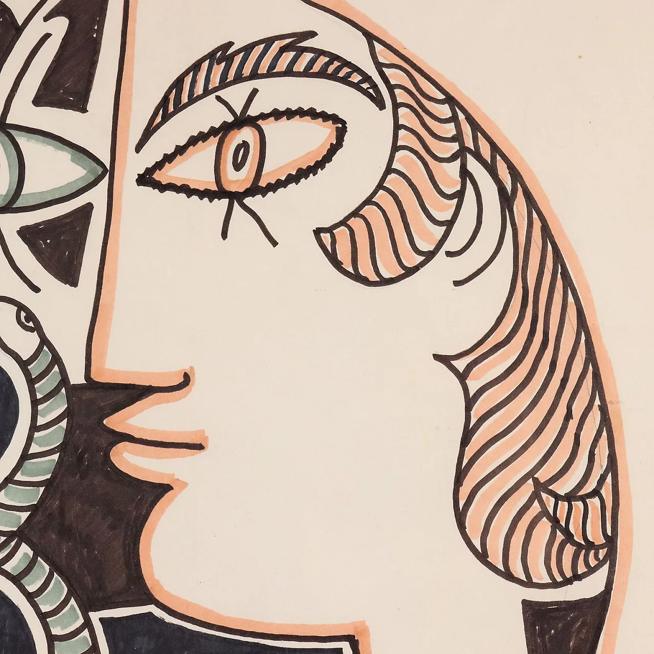 Jean Cocteau, Vis à Vis, mixed media drawing signed, 1963 5