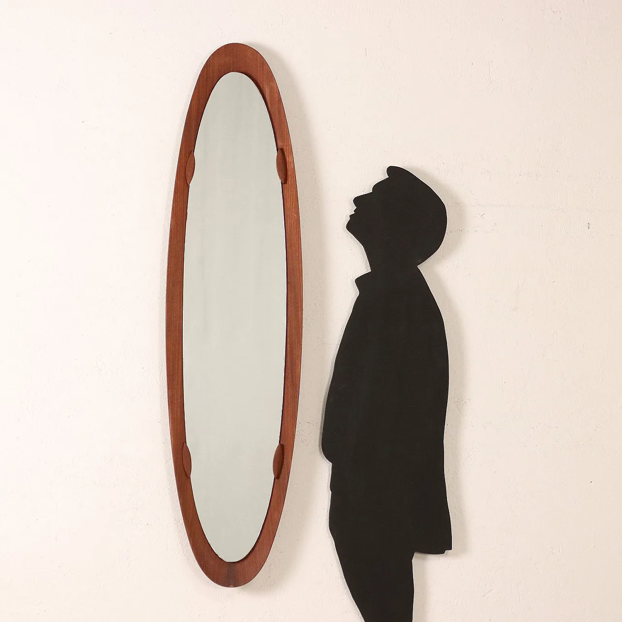 Specchio da parete su pannello curvato impiallacciato teak, anni '60 2