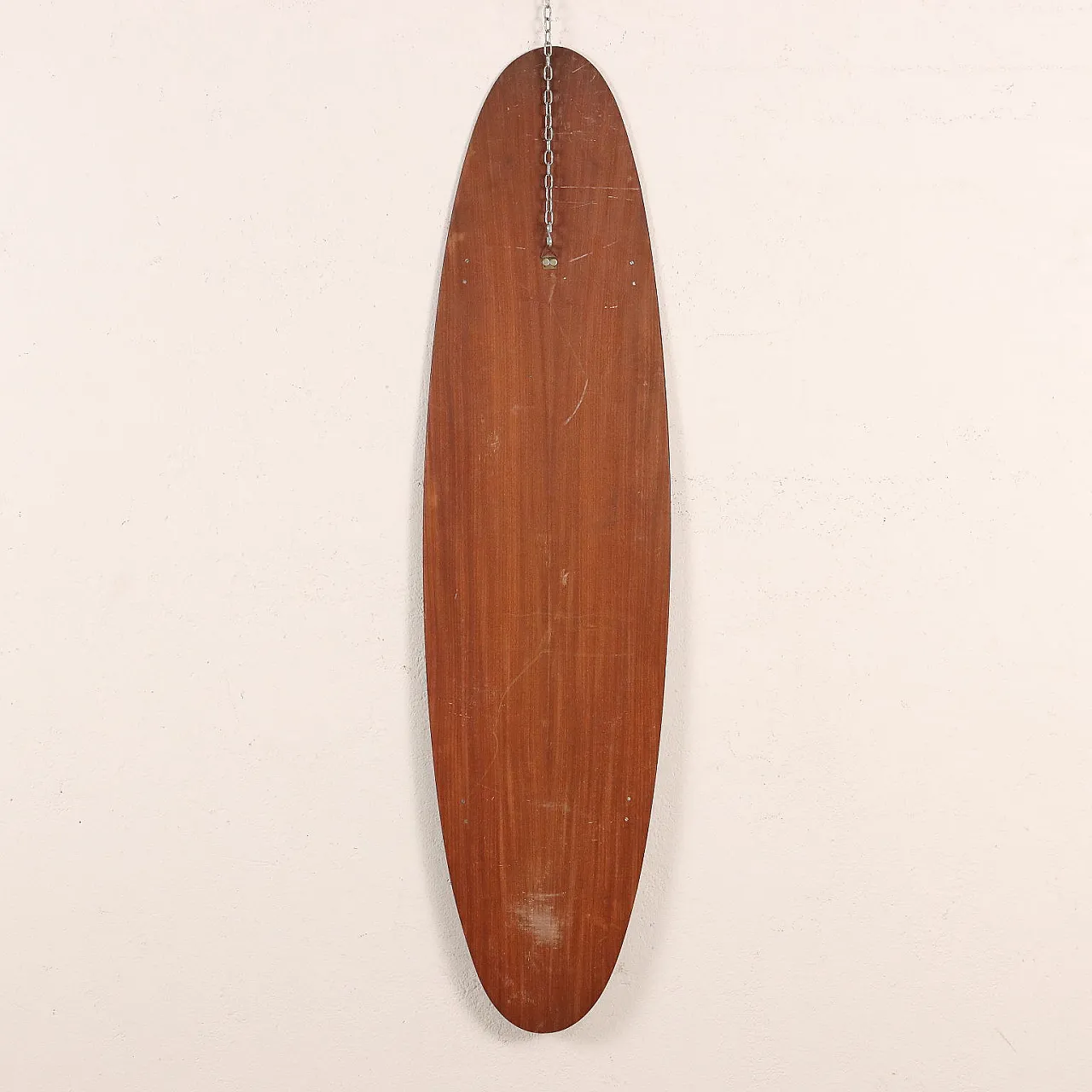 Specchio da parete su pannello curvato impiallacciato teak, anni '60 6