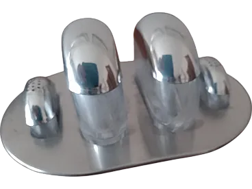 Set olio, aceto, sale e pepe in cristallo e acciaio Gottinghen, 70s