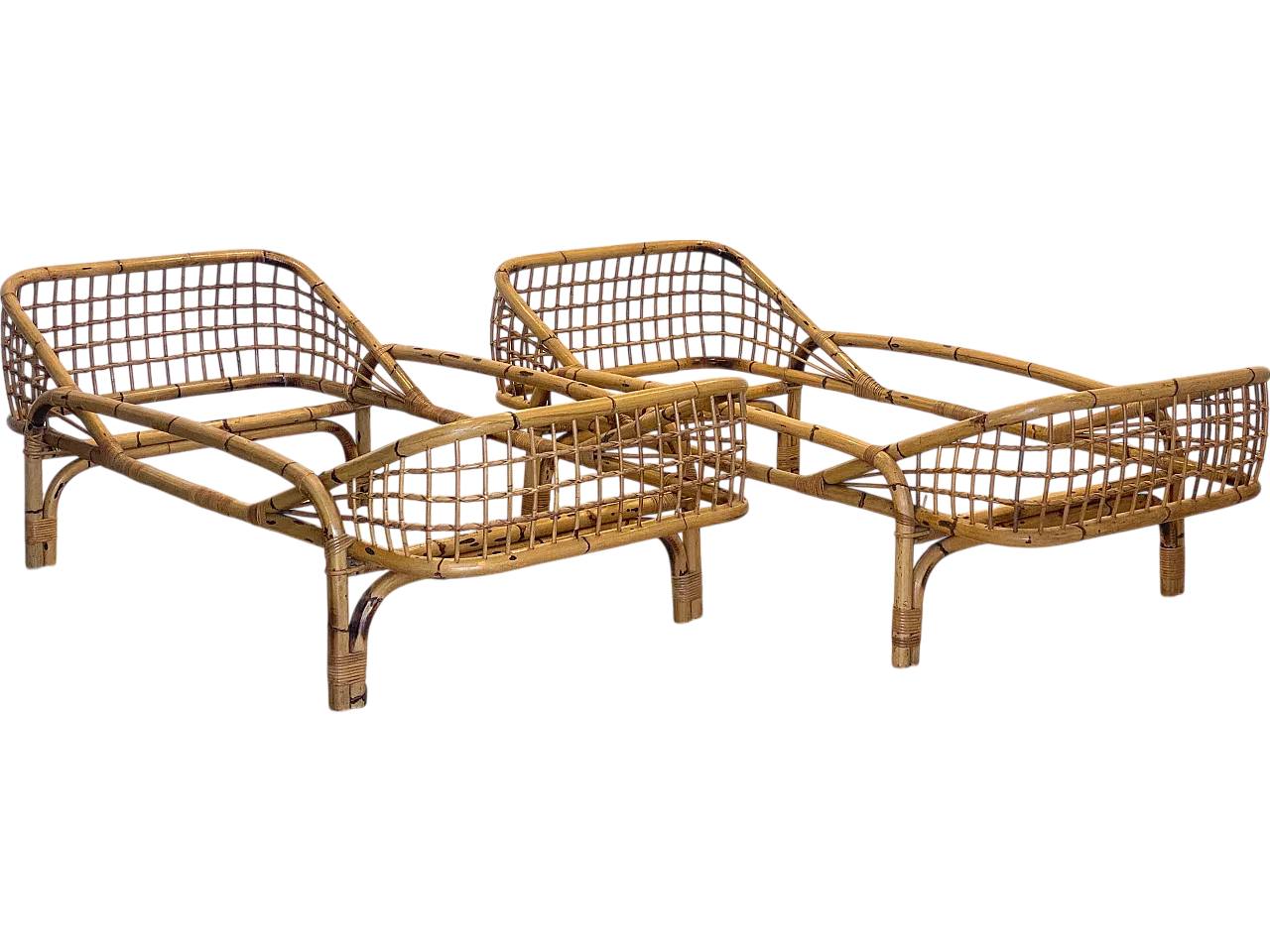 Pair of beds in rush and bamboo, 70s 19