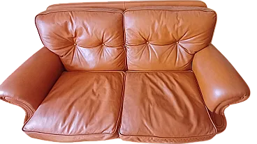 Sofa 2 sessions + two 60s leather armchairs, brick color.