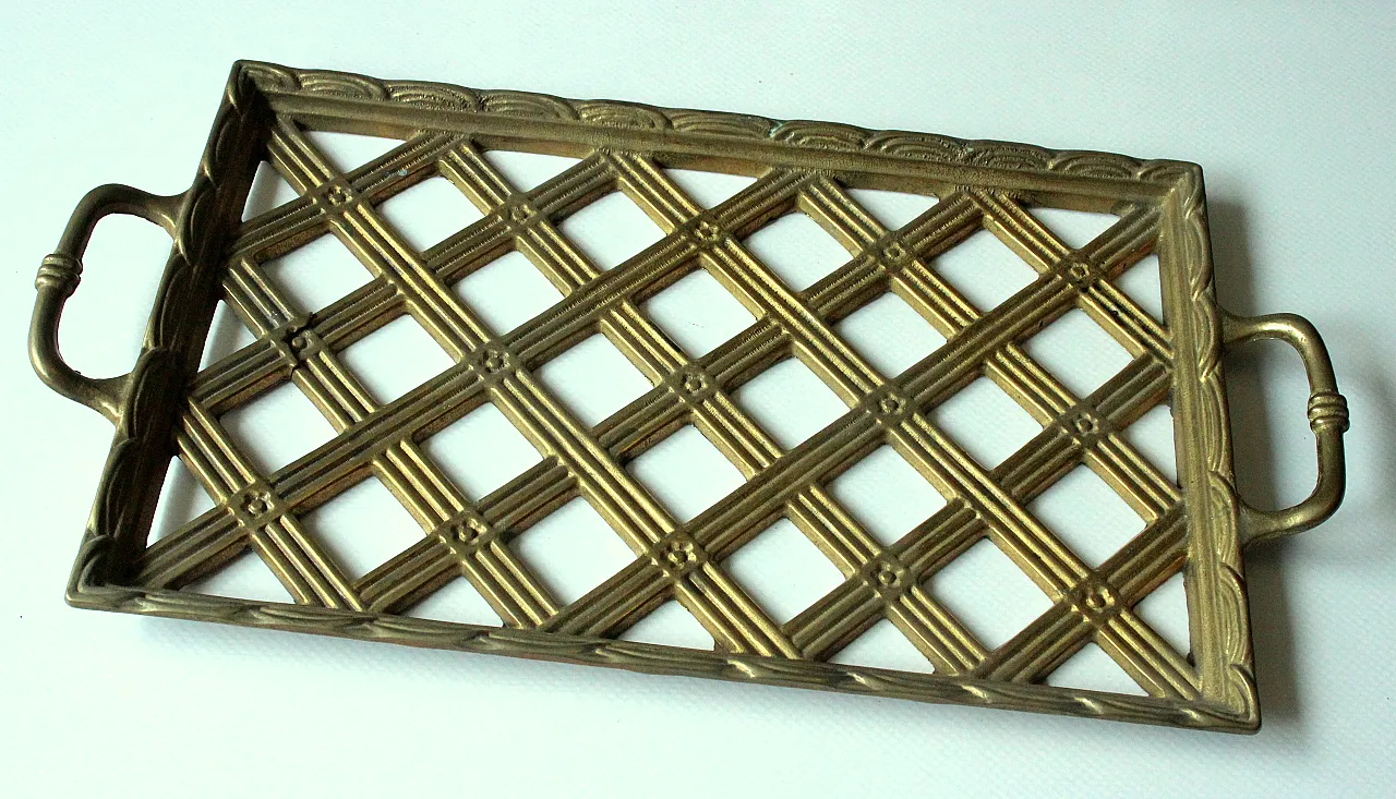 6 Brass and glass tea cups on a brass tray, 90s 5