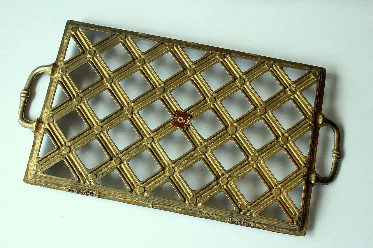 6 Brass and glass tea cups on a brass tray, 90s 6