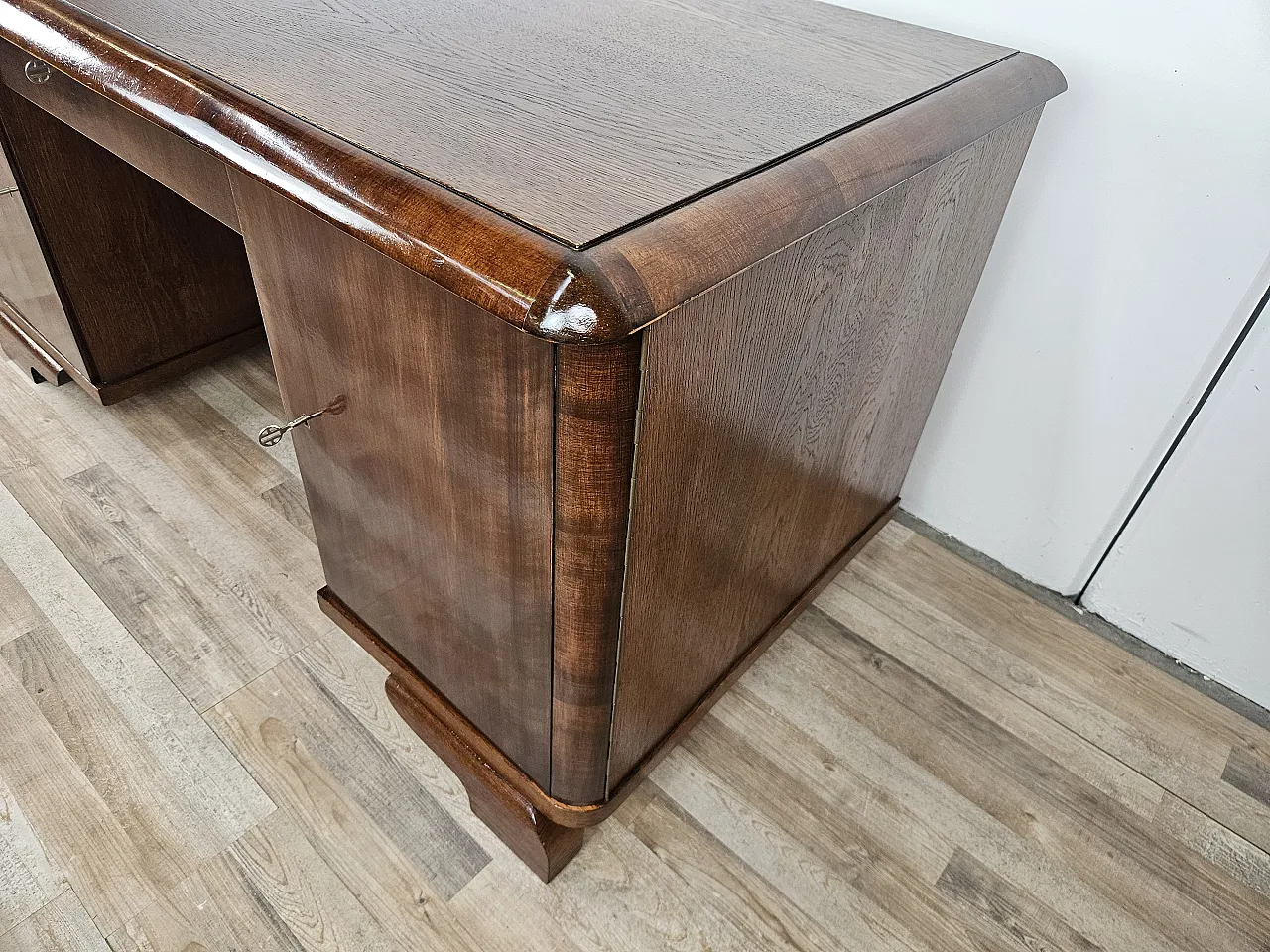 Open desk Art Decò in oak with drawers, 1930 3