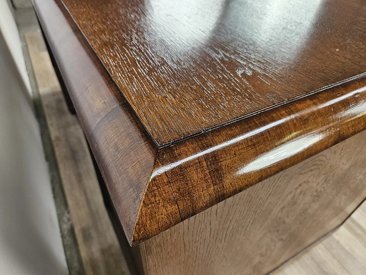 Open desk Art Decò in oak with drawers, 1930 6