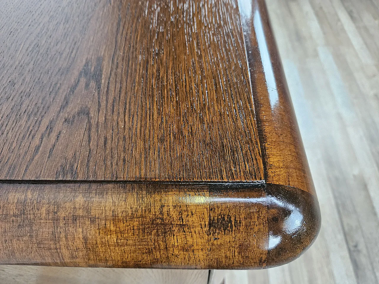 Open desk Art Decò in oak with drawers, 1930 7